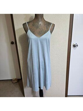 Mystree Small Sleeveless Light Blue Slip Dress Adjustable Straps Scalloped Hem